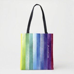 Farbenfrohe Regenbogenstreifen mit Namen Tasche
