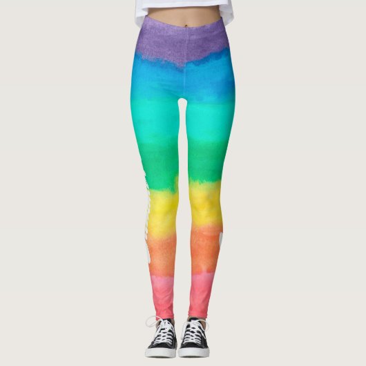 Farbenfrohe Regenbogenstreifen Summer Vibes Leggings (Vorderseite)