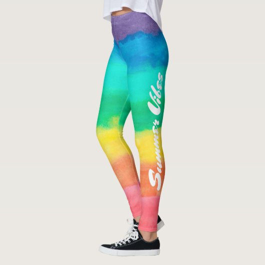 Farbenfrohe Regenbogenstreifen Summer Vibes Leggings (Links)