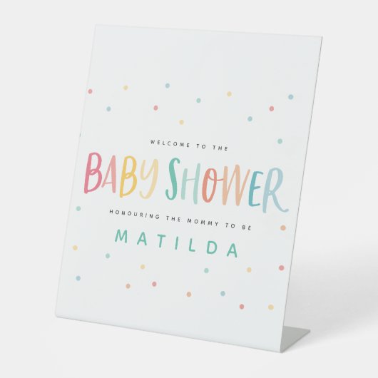 Farbenfrohe Regenbogenstreifen und Kinderdusche Sockelschild (Vorderseite)