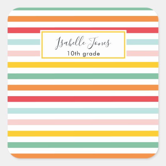 farbenfrohe Regenbogenstreifen-Uni-Schule Quadratischer Aufkleber (Vorderseite)