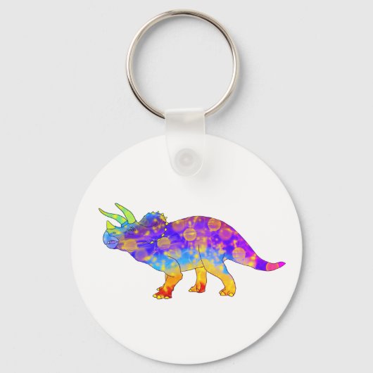 Farbenfrohe Regenbogentriceratops Niedlicher Dinos Schlüsselanhänger (Vorderseite)