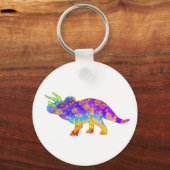 Farbenfrohe Regenbogentriceratops Niedlicher Dinos Schlüsselanhänger (Vorderseite)