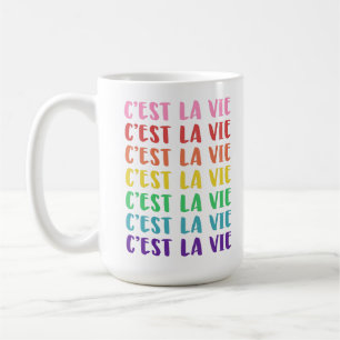 Farbenfrohe Regenbogentypografie French C'est La V Kaffeetasse