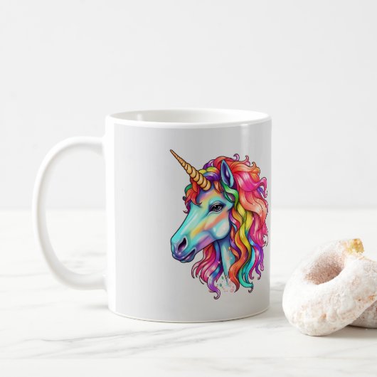farbenfrohe Regenbogenunicorn Kaffeetasse (Mit Donut)