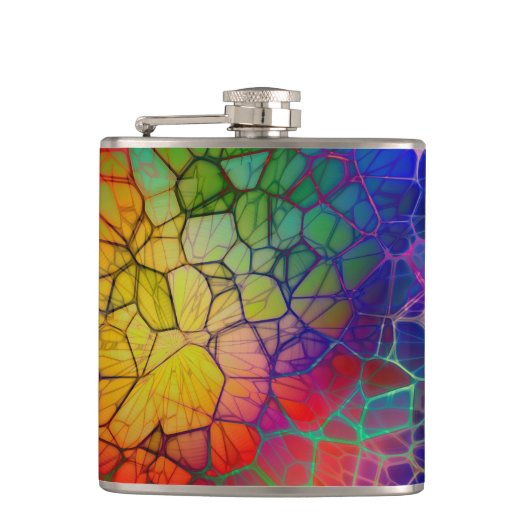 Farbenfrohe Regenbogenwebseite Flachmann (Vorderseite)