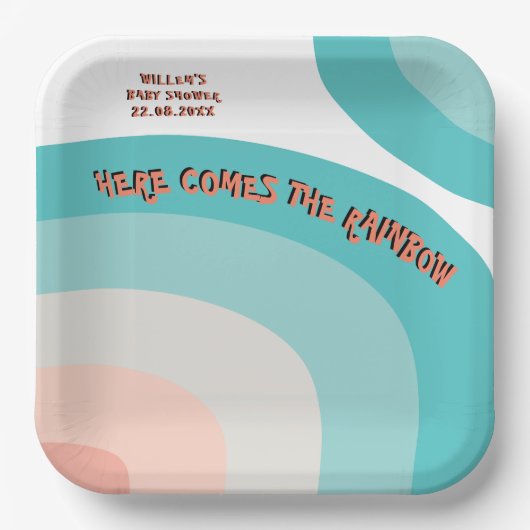 Farbenfrohe Regenbogenwelle Abstrakte Babydusche Pappteller (Vorderseite)