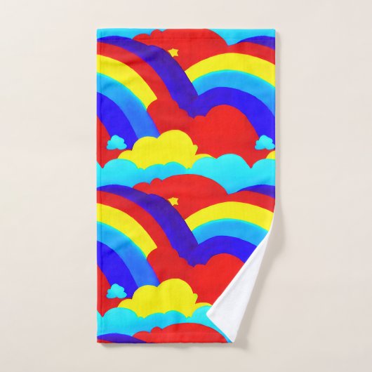 Farbenfrohe Regenbogenwolken Kindermuster Badhandtuch Set (Handtuch)