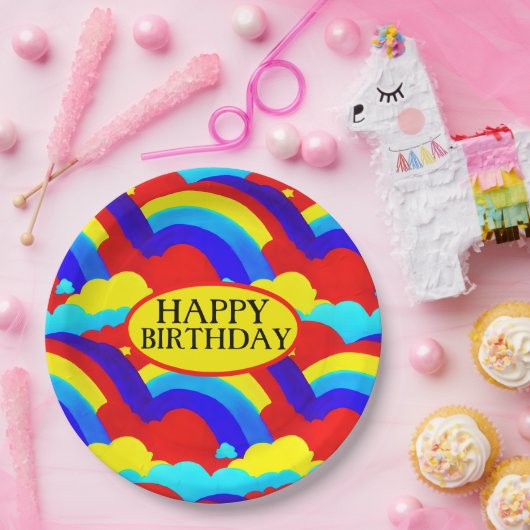 Farbenfrohe Regenbogenwolken Kindermuster Pappteller (Party)