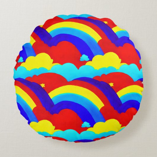 Farbenfrohe Regenbogenwolken Kindermuster Rundes Kissen (Vorderseite)