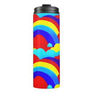 Farbenfrohe Regenbogenwolken Kindermuster Thermosbecher