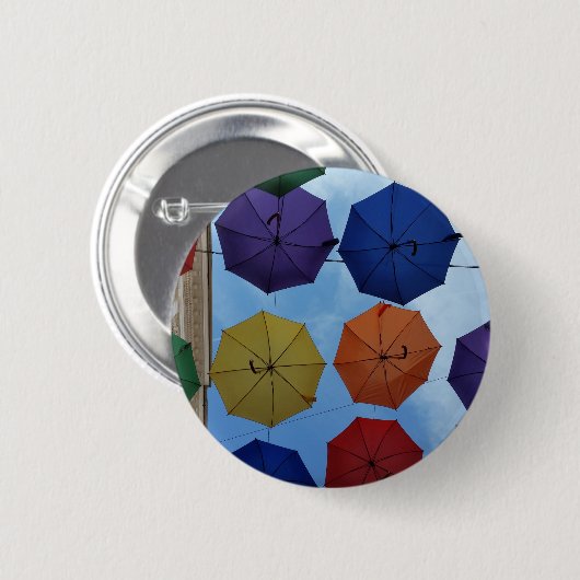 Farbenfrohe Regenschirme Button (Vorne & Hinten)