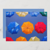 Farbenfrohe Regenschirme in himmelblau-orange rot Einladung (Vorne/Hinten)
