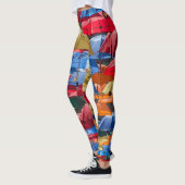 Farbenfrohe Regenschirme in himmelblau-orange rot Leggings (Links)