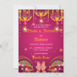 Farbenfrohe Regenschirme Mehndi & Dholki Nachteinl Einladung