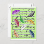 Farbenfrohe Regenschirme mit Notenhintergrund Postkarte (Vorne/Hinten)