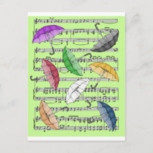 Farbenfrohe Regenschirme mit Notenhintergrund Postkarte