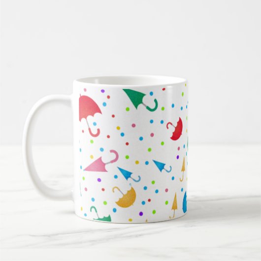 Farbenfrohe Regenschirme und Konfetti-Muster Kaffeetasse (Links)