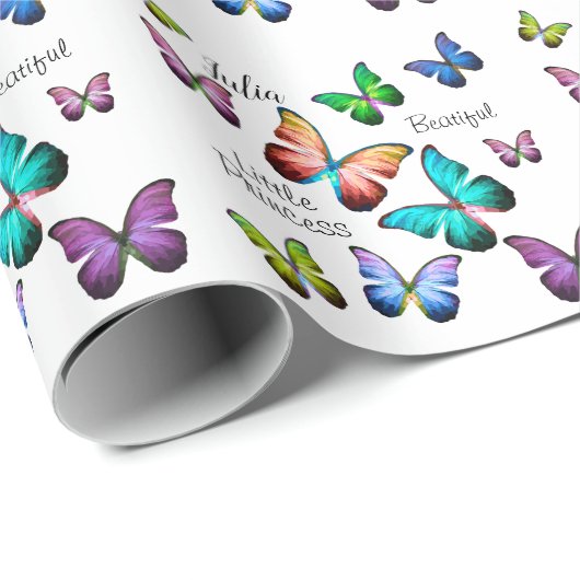 Farbenfrohe Reiche Morpho Blauer Regenbogen Schmet Geschenkpapier (Rolleneckpunkt)