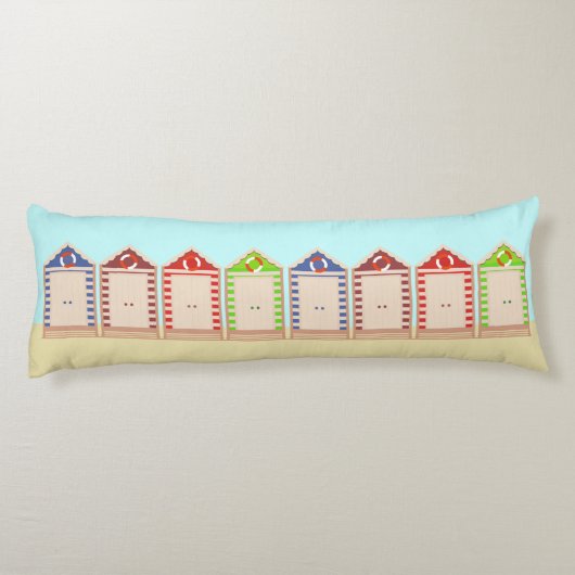 Farbenfrohe Reihe von Beach Huts Sommer Seitenschläferkissen (Rückseite)