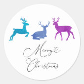 Farbenfrohe Reindeer Frohe Weihnachten Runder Aufkleber (Vorderseite)