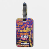 Farbenfrohe Reise in vielen Sprachen Word Cloud Gepäckanhänger (Rückseite vertikal)