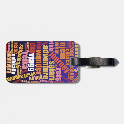 Farbenfrohe Reise in vielen Sprachen Word Cloud Gepäckanhänger (Rückseite horizontal)