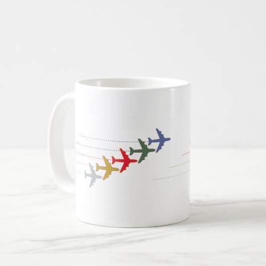 Farbenfrohe Reiseflugzeuge Kaffeetasse (Vorderseite Links)