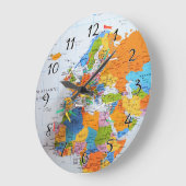Farbenfrohe Reisekarte Große Wanduhr (Winkel)