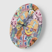 Farbenfrohe Reisetafelmuster Große Wanduhr (Winkel)
