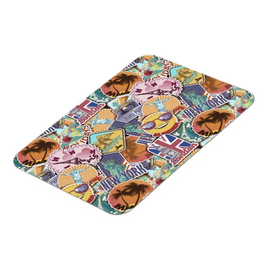 Farbenfrohe Reisetafelmuster Magnet (Linke Seite)