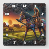 Farbenfrohe Reittour im pulsierenden Sonnenunterga Quadratische Wanduhr (Vorderseite)