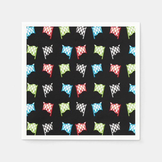 Farbenfrohe Rennflaggen auf der Black Birthday Par Serviette (Vorderseite)
