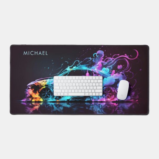Farbenfrohe Rennwagen Moderner Personalisierter Na Schreibtischunterlage (Tastatur & Maus)