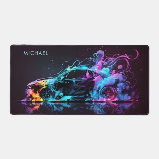 Farbenfrohe Rennwagen Moderner Personalisierter Na Schreibtischunterlage (Vorderseite)