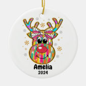 Farbenfrohe Rentier Coquette Bow Weihnachtsschmuck (Vorne)