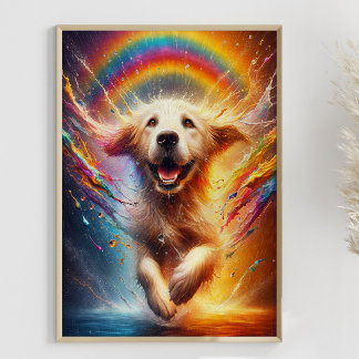 Farbenfrohe Retriever Regenbogen Spritzer Custom Poster