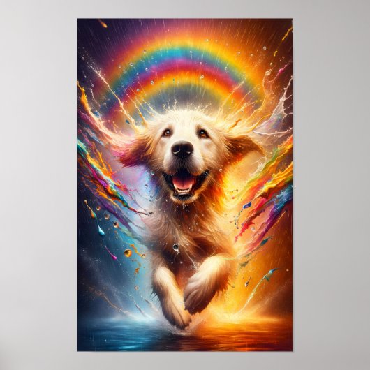 Farbenfrohe Retriever Regenbogen Spritzer Custom Poster (Vorne)