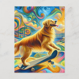 Farbenfrohe Retriever Skateboarding Postkarte