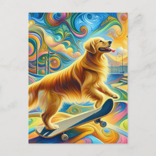 Farbenfrohe Retriever Skateboarding Postkarte