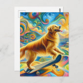 Farbenfrohe Retriever Skateboarding Postkarte (Vorne/Hinten)