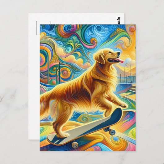 Farbenfrohe Retriever Skateboarding Postkarte (Vorne/Hinten)