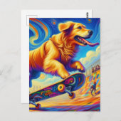 Farbenfrohe Retriever Skateboarding Postkarte (Vorne/Hinten)