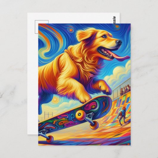 Farbenfrohe Retriever Skateboarding Postkarte (Vorne/Hinten)