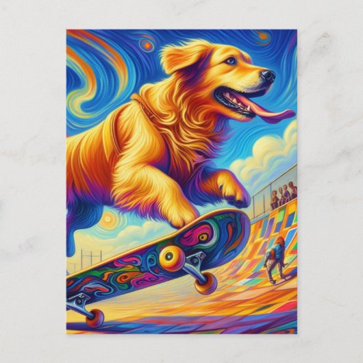 Farbenfrohe Retriever Skateboarding Postkarte (Vorderseite)