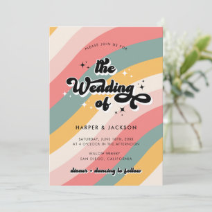 Farbenfrohe Retro-70er-Hochzeit Einladung