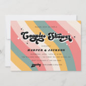 Farbenfrohe Retro 70er Paare Dusche Einladung (Vorderseite)