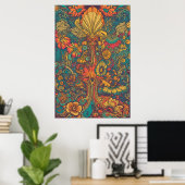 Farbenfrohe Retro 70er Psychedelic AI Art Poster (Heimbüro)