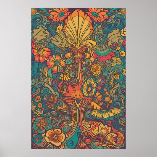 Farbenfrohe Retro 70er Psychedelic AI Art Poster (Vorne)