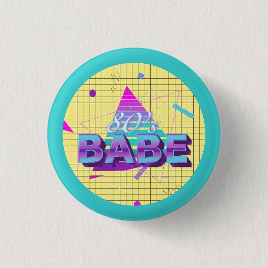Farbenfrohe Retro 80er Babe Button (Vorderseite)